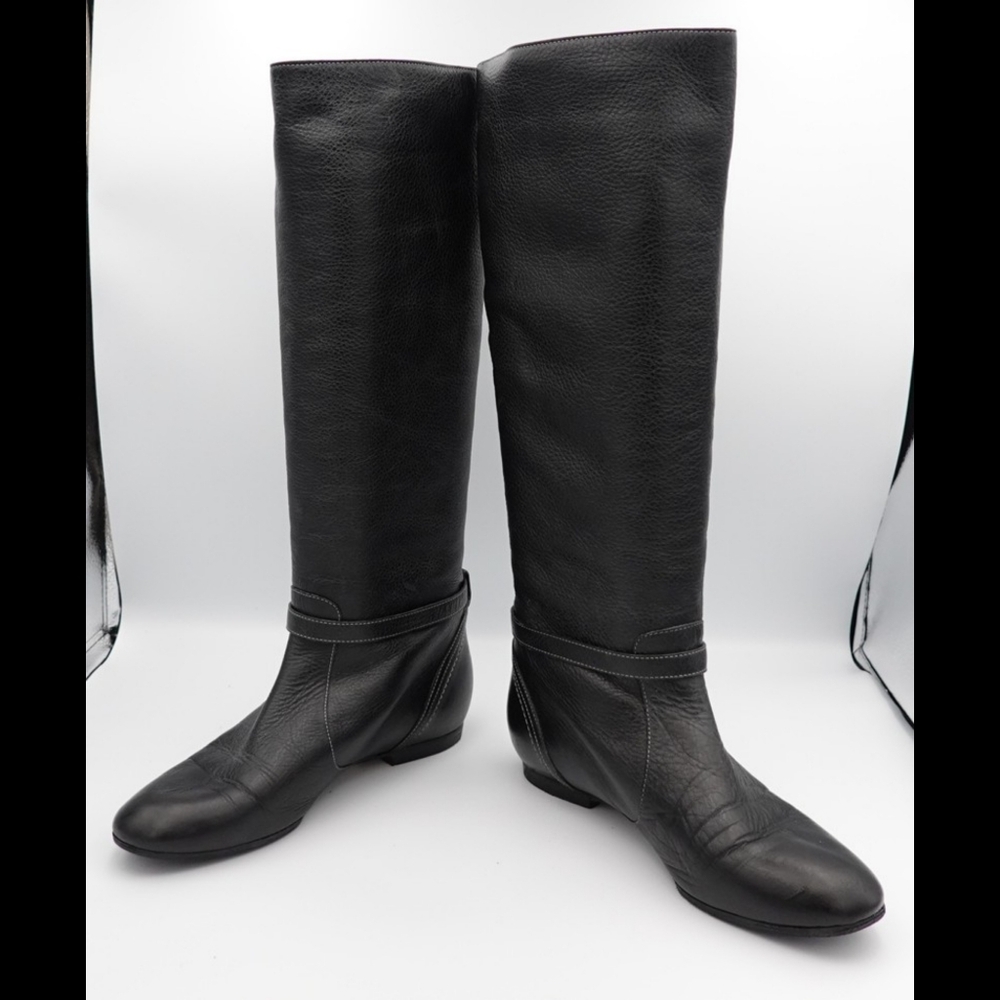 CHLOÉ Black Leather Tall Boots with Flat Heel, size 38 - Picture 3 of 7